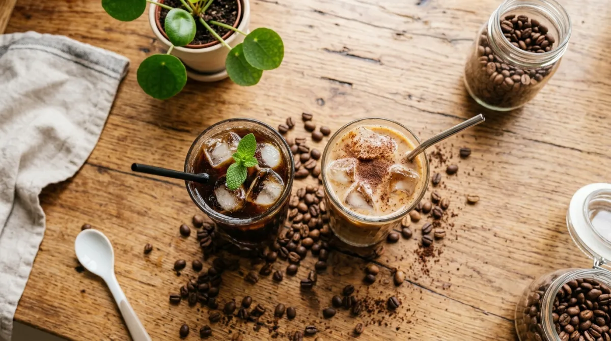 Cold brew and iced coffee side by side for comparison