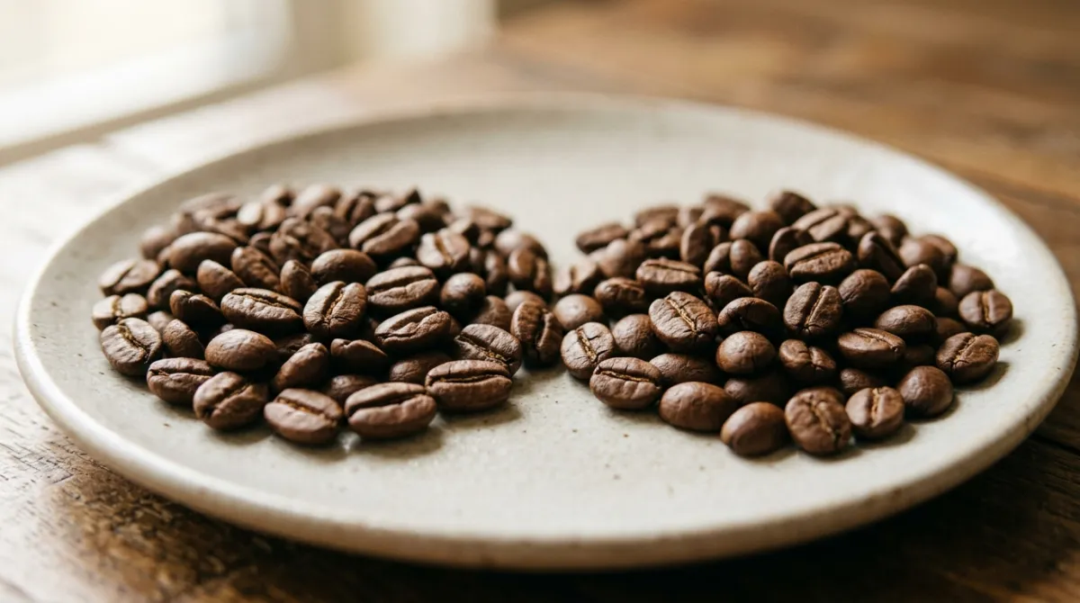 Arabica and robusta coffee beans side by side