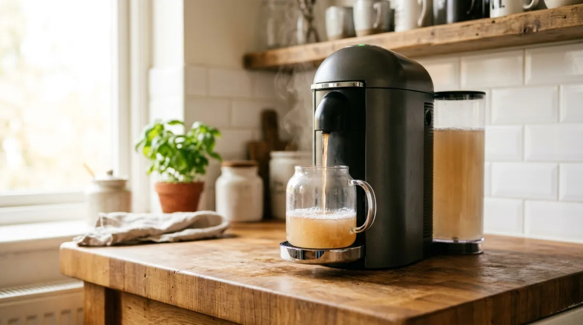 A Nespresso Vertuo machine during a descaling cycle