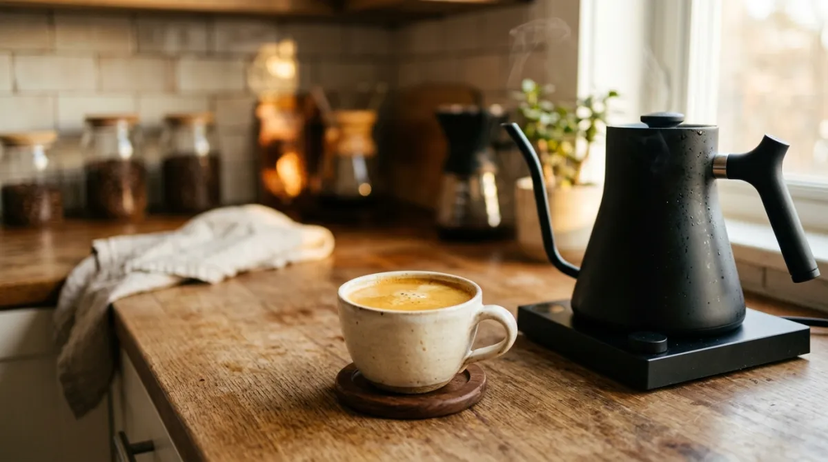 A double shot of espresso in a cup before adding water