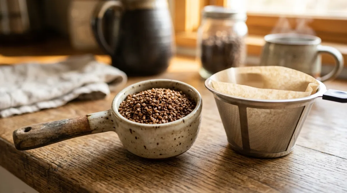 Medium-ground coffee showing a sea-salt texture