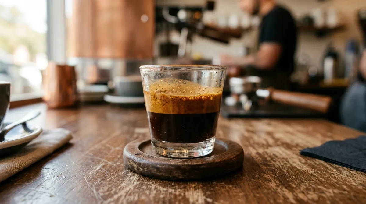 A concentrated ristretto shot with thick crema close-up
