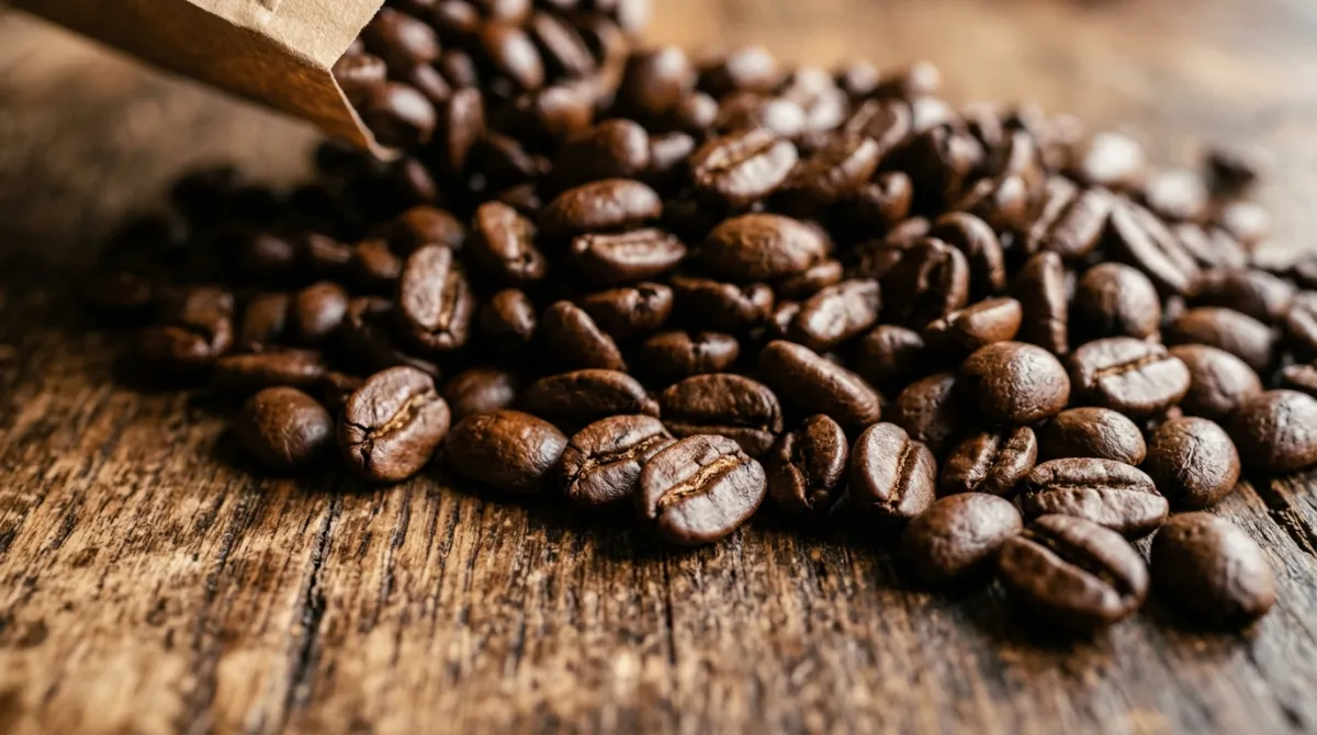 Close-up of glossy oval arabica coffee beans