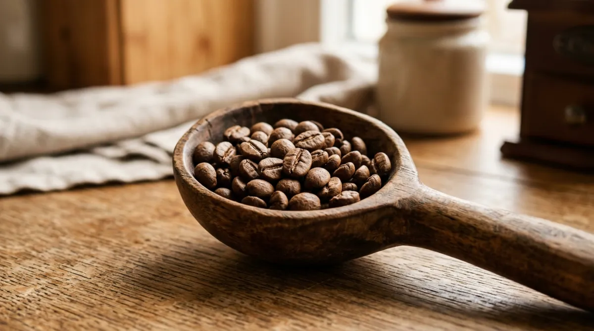 Close-up of small round robusta coffee beans