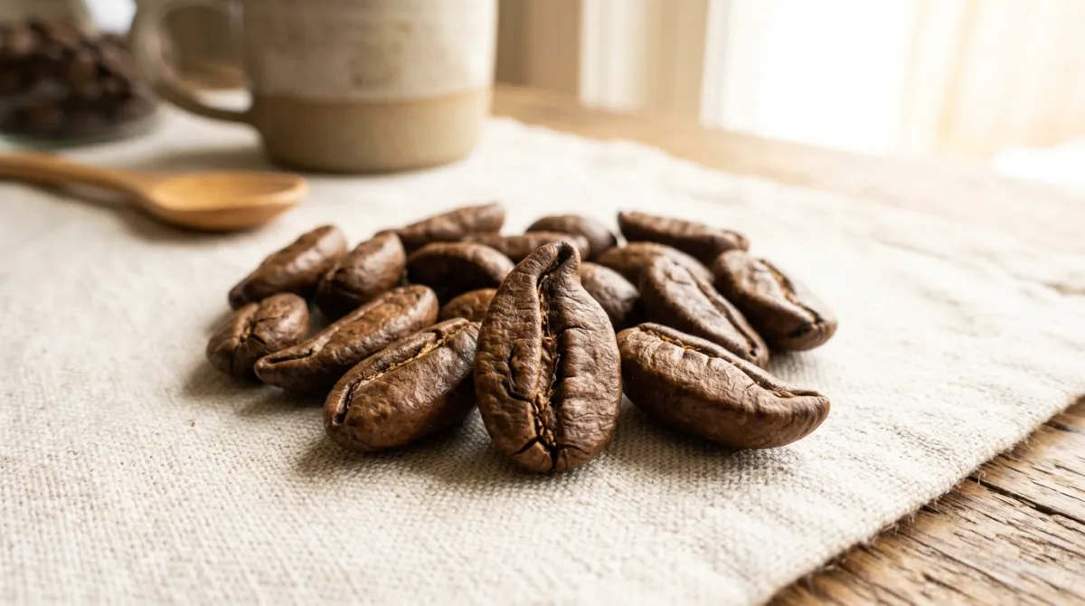Large irregular Liberica coffee beans close-up